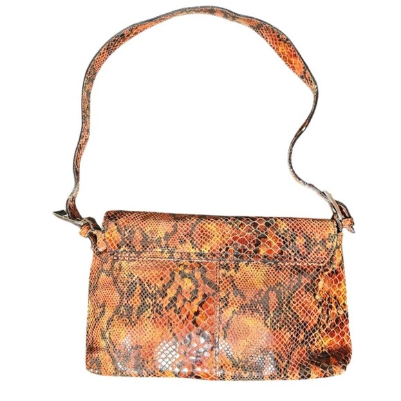 Vintage Laura Leigh Ltd. Y2K Orange Snakeskin Print Leather Shoulder Bag - Picture 2 of 9